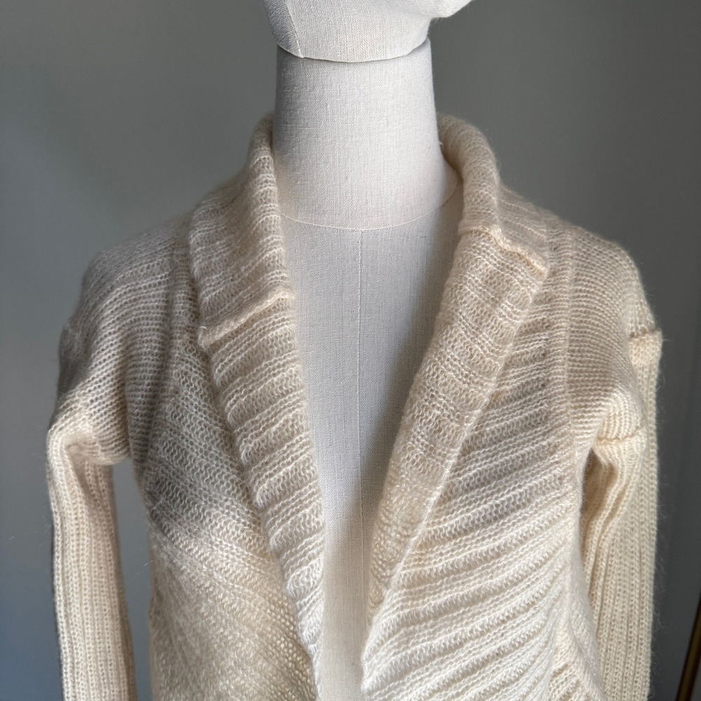 Free People Mohair Blend Textured Knit Open Shawl Collar Cream Y2K Cardigan - Picture 2 of 8